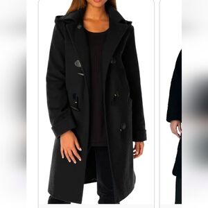 Avenue  Plus Size Black Double-Breasted Peacoat With Hood